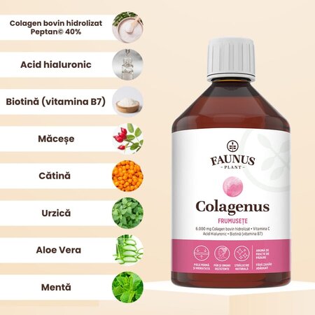 Colagen lichid hidrolizat pentru par, piele si unghii Colagenus Frumusete, 500 ml, Faunus Plant 739283