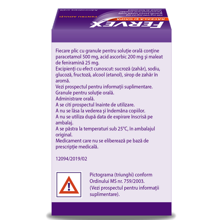 Fervex Raceala si Gripa pentru adulti, 500mg/200mg/25mg, 8 plicuri, Upsa 576175
