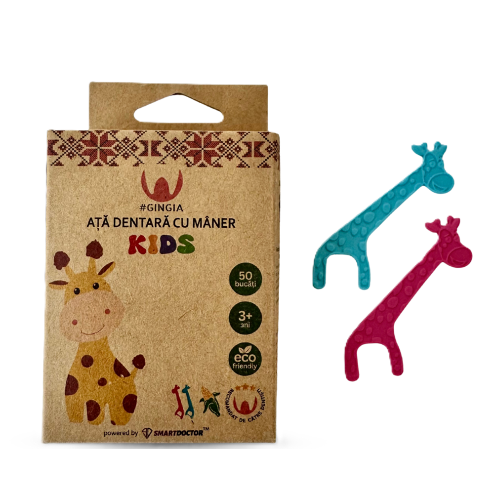 Ata dentara cu maner eco-friendly pentru copii 3+ ani Kids, 50 bucati, Gingia