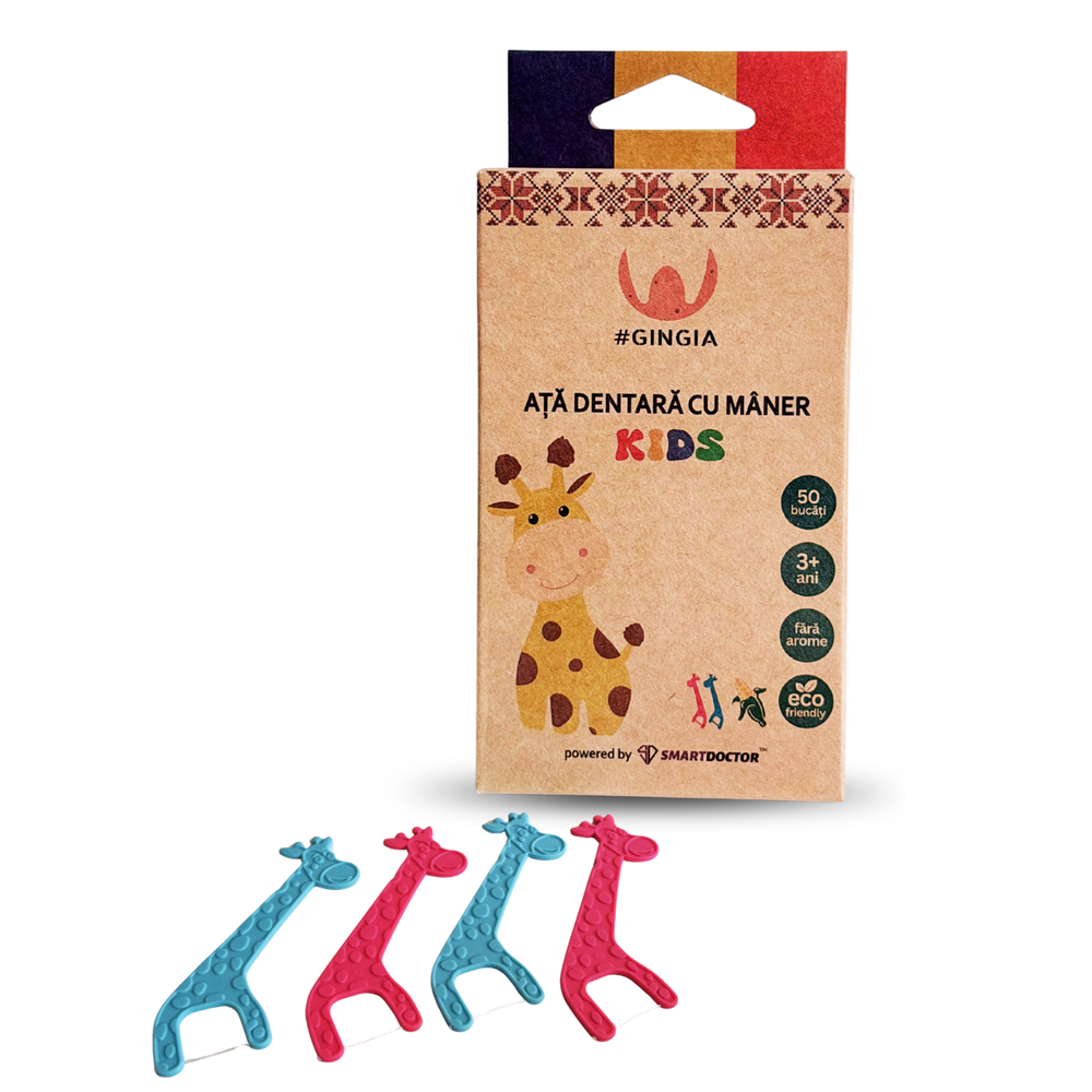 Ata dentara cu maner eco-friendly pentru copii 3+ ani Kids, 50 bucati, Gingia