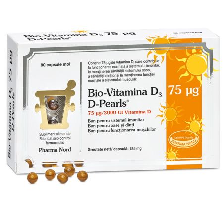 Bio Vitamina D3  3000UI  D-Pearls 75 mcg, 80 capsule moi, Pharma Nord