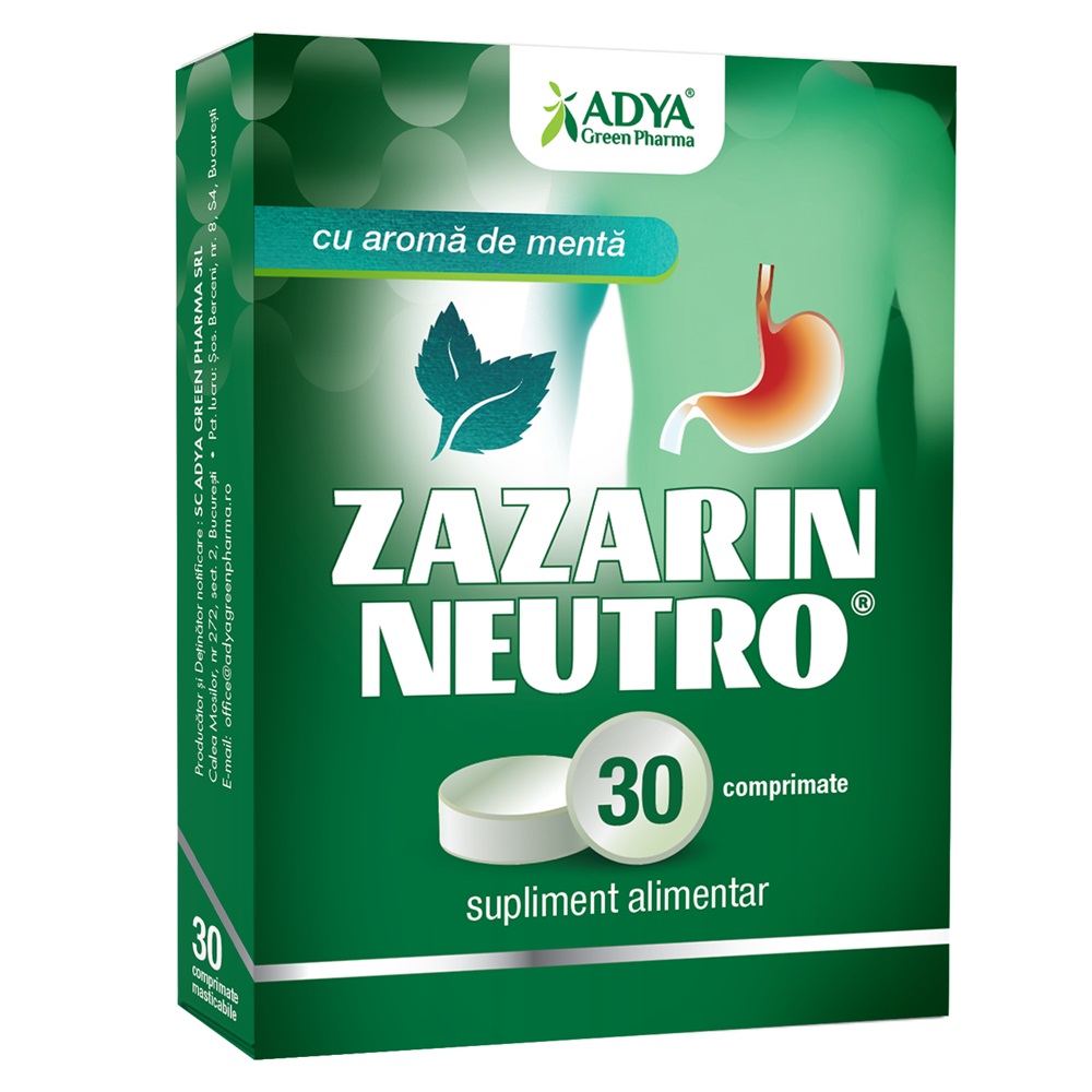 Supliment alimentar pentru arsuri gastrice Zazarin Neutro, 30 comprimate, Adya Green Pharma