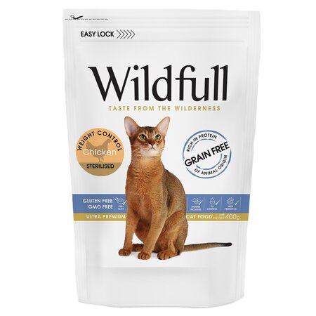 Hrana uscata cu pui pentru pisici adulte sterilizate Cat Sterilized, Light, 400 g, Wildfull
