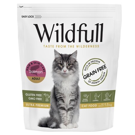 Hrana uscata cu somon pentru pisici adulte Cat Hair&Skin, 1.5 kg, Wildfull
