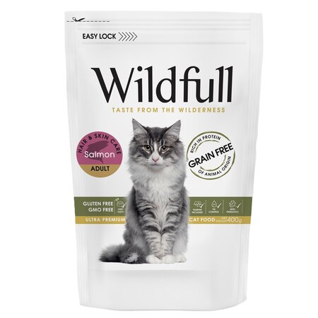 Hrana uscata cu somon pentru pisici adulte Cat Hair&Skin, 400 g, Wildfull