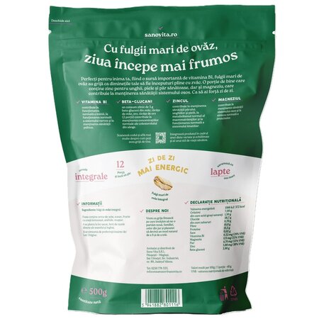 Fulgi de ovaz integral, 500 g, Sanovita 741503