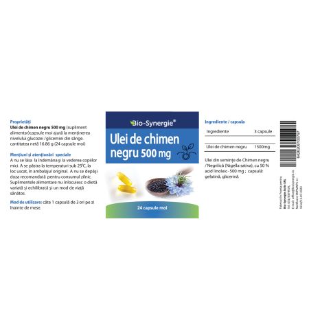 Ulei de chimen negru, 500 mg, 24 capsule moi, Bio Synergie 705896