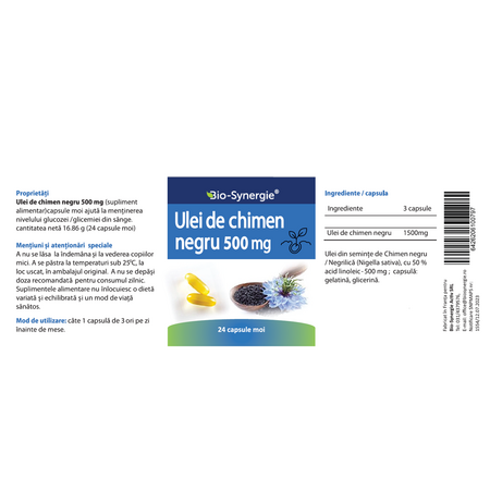 Ulei de chimen negru, 500 mg, 24 capsule moi, Bio Synergie 705896