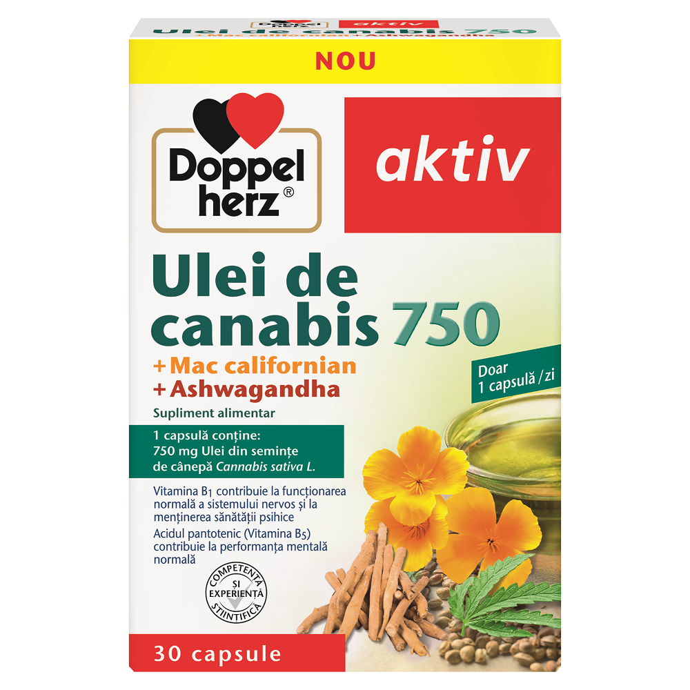 Ulei de Canabis 750 + Mac californian + Ashwagandha, 30 capsule, Doppelherz