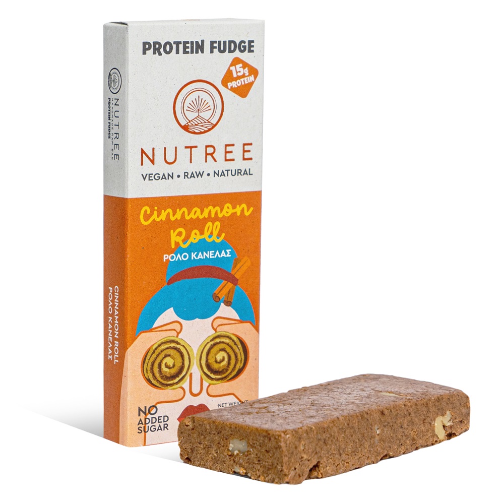 Baton proteic raw vegan Cinnamon Roll Protein Fudge, 60 g, Nutree