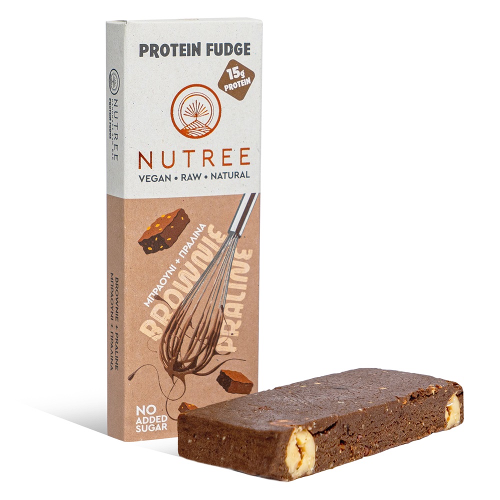 Baton proteic raw vegan Brownie Praline Protein Fudge, 60 g, Nutree