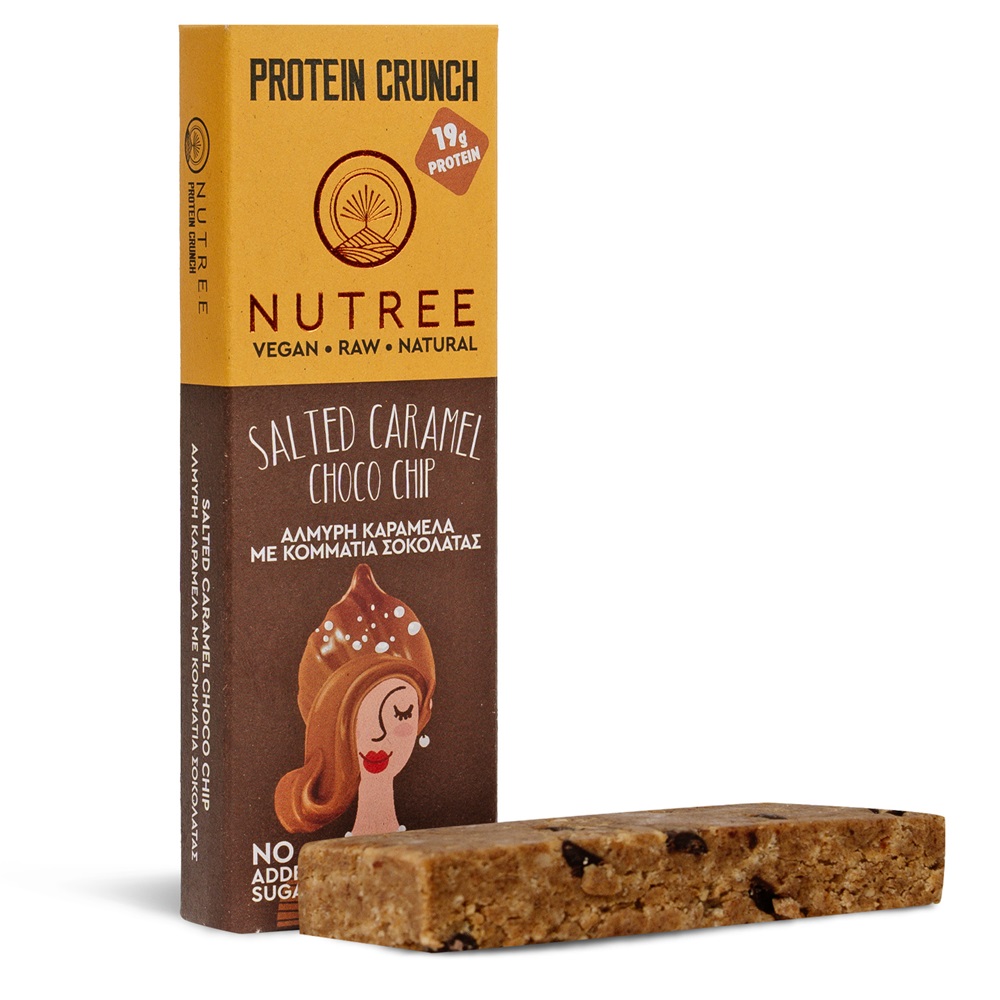 Baton proteic raw vegan Salted Caramel Choco Chip Protein Crunch, 60 g, Nutree