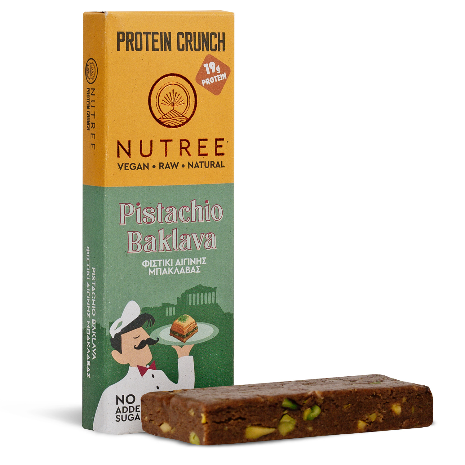 Baton proteic raw vegan Pistachio Baklava Protein Crunch, 60 g, Nutree