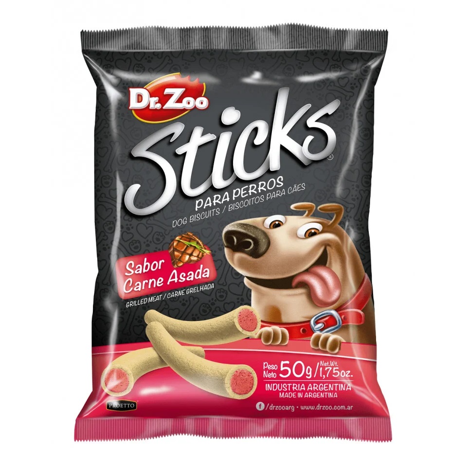 Recompense cu carne la gratar pentru caini Sticks, 50 g, Dr. Zoo