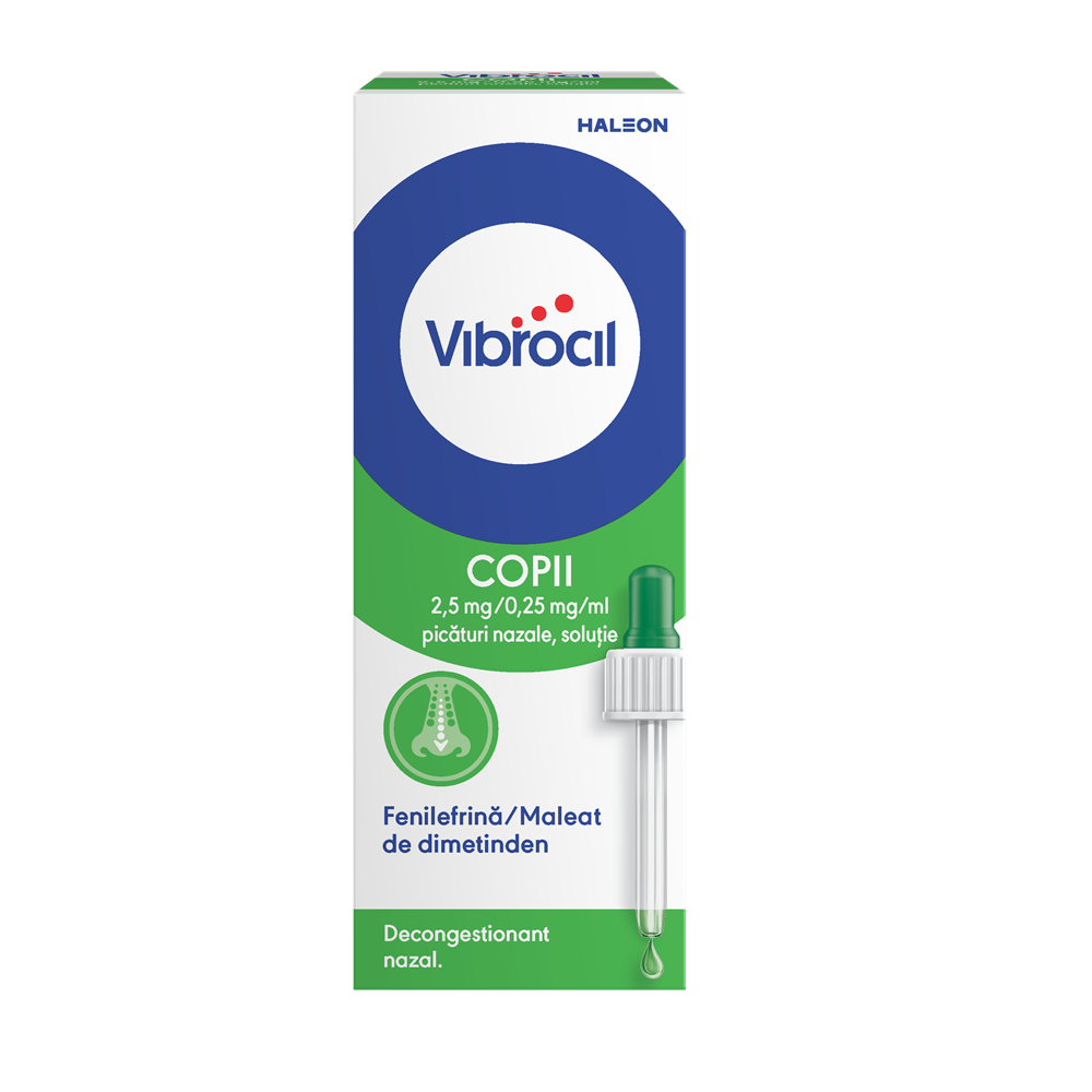 Vibrocil picaturi nazale, solutie, 2,5 mg/0,25 mg/ml, 15 ml, Haleon