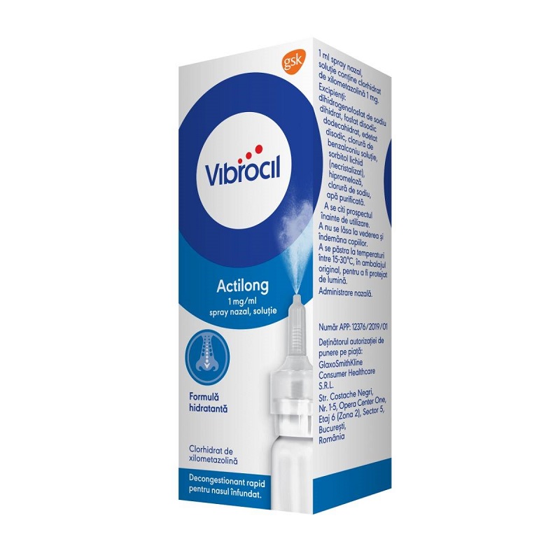 Vibrocil Actilong spray nazal, soluţie, 1mg/ml, 10 ml, Gsk