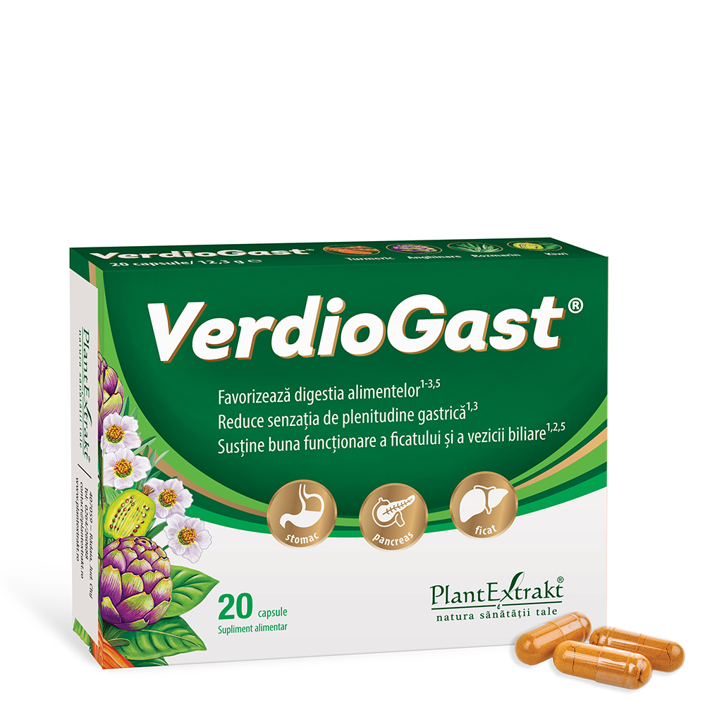 Supliment alimentar pentru arsuri gastrice VerdioGast, 20 capsule, PlantExtrakt