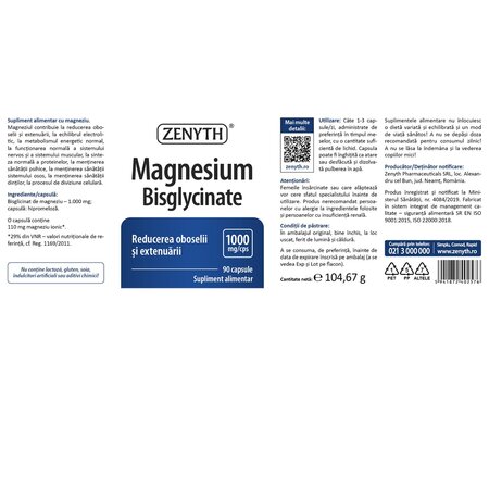 Magneziu Bisglicinat, 90 capsule, Zenyth 701416