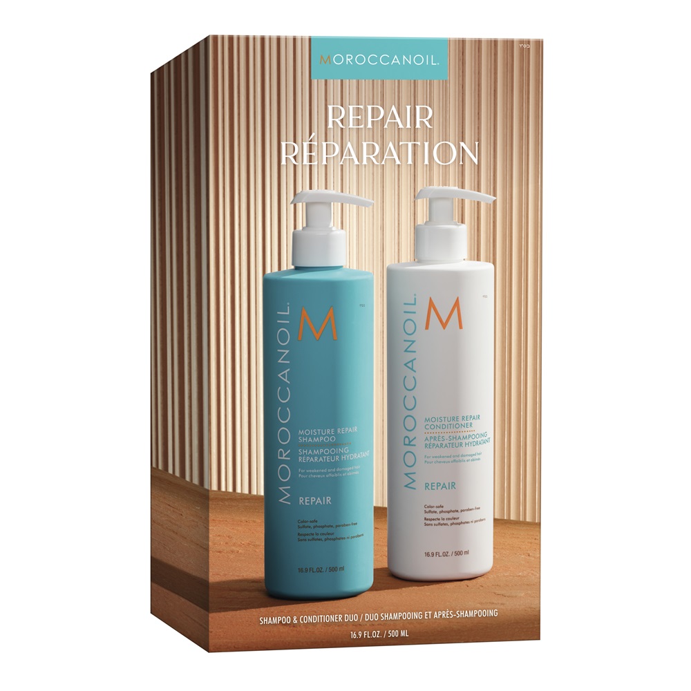 Pachet pentru repararea parului sampon 500 ml + balsam 500 ml Moisture Repair, Moroccanoil