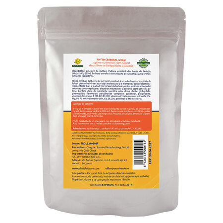 Pulbere de Ginkgo biloba si Ginseng Phyto cerebral, 200 g, Phyto Biocare 699064