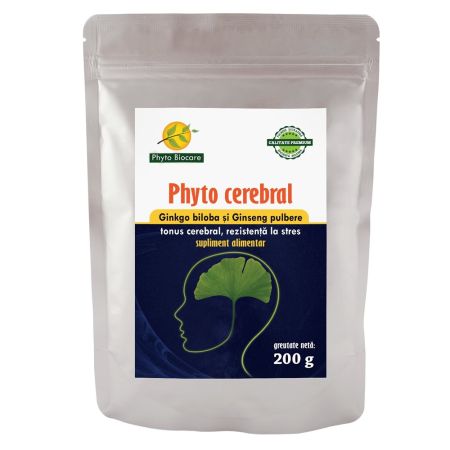 Pulbere de Ginkgo biloba si Ginseng Phyto cerebral, 200 g, Phyto Biocare