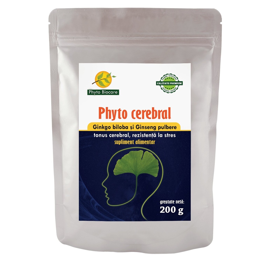 Pulbere de Ginkgo biloba si Ginseng Phyto cerebral, 200 g, Phyto Biocare