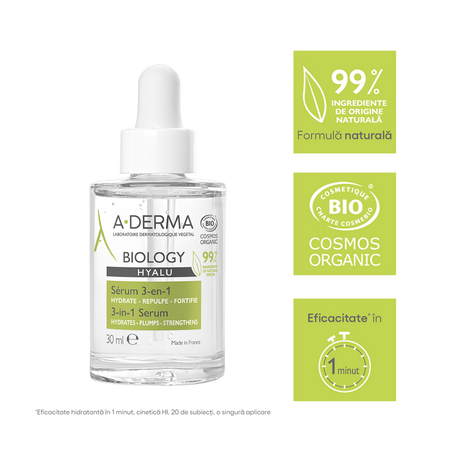 Serum hidratant 3 in 1 Biology Hyalu, 30 ml, A-Derma 580886