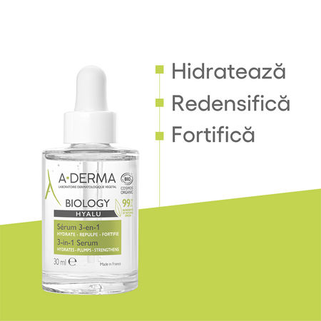 Serum hidratant 3 in 1 Biology Hyalu, 30 ml, A-Derma 580884