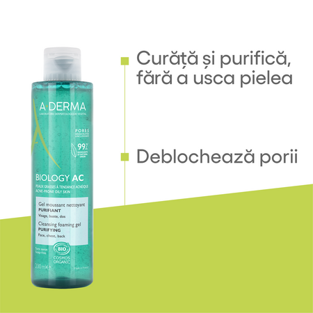 Gel de curatare spumant purificator Biology AC, 200 ml, A-Derma 580897