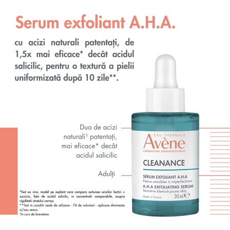 Ser exfoliant cu AHA Cleanance, 30 ml, Avene 610341