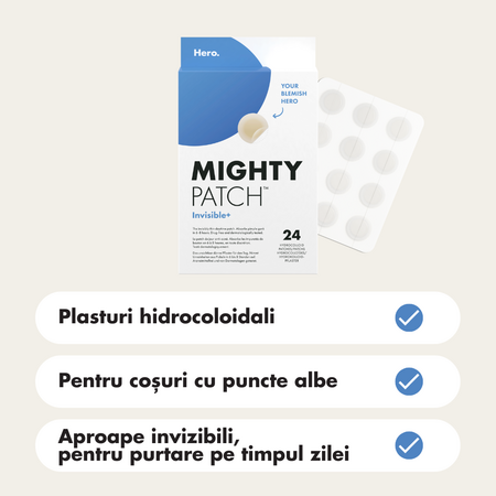 Plasturi hidrocoloidali pentru acnee Mighty Patch Invisible, 24 bucati, Hero 589725