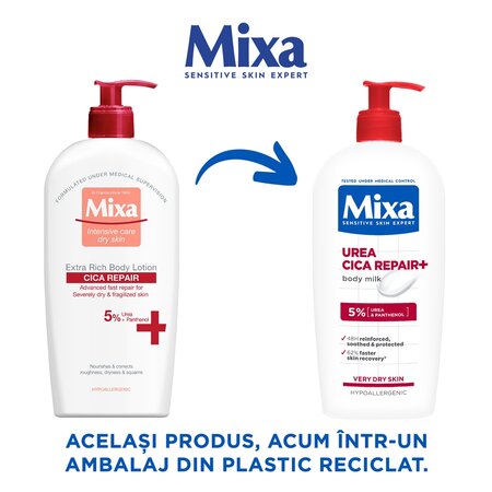 Lapte de corp pentru piele uscata Urea Cica Repair+, 400 ml, Mixa 663139