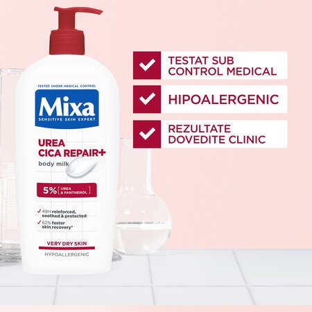Lapte de corp pentru piele uscata Urea Cica Repair+, 400 ml, Mixa 663146