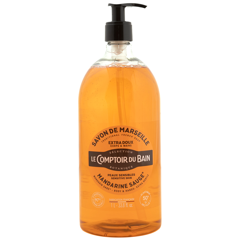 Sapun lichid de marsilia cu mandarine si salvie, 1000 ml, Le Comptoir du Bain