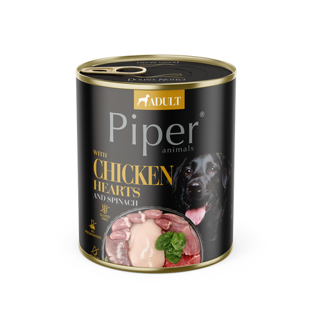 Hrana umeda cu inimi de pui si spanac pentru caini, 800 g, Piper