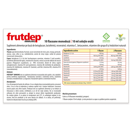 Solutie orala Frutdep Immuno, 10 flacoane, Dr. Phyto 590824