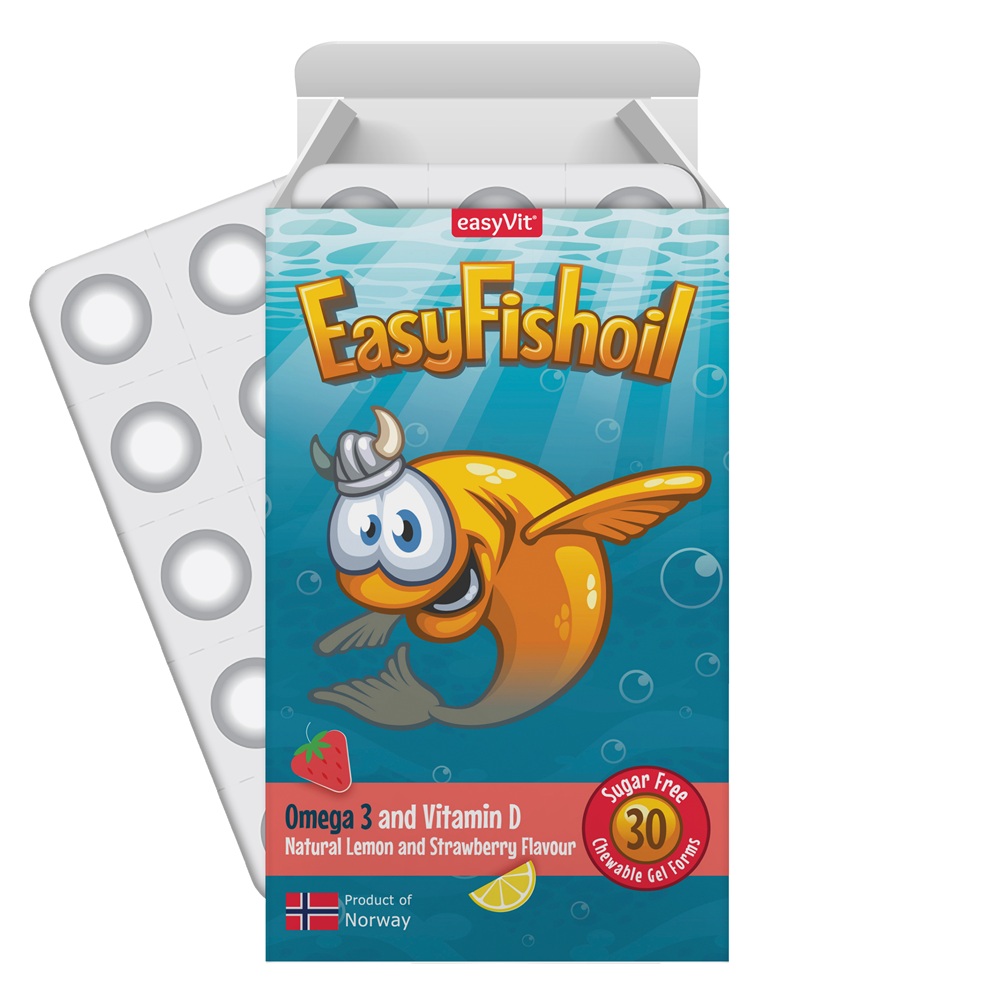 Easy fishoil Omega 3 si Vitamina D, 30 comprimate masticabile, EasyVit