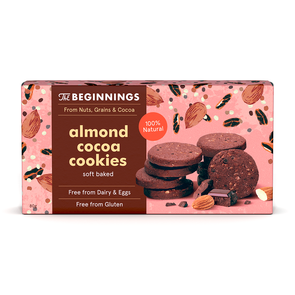 Cookies cu migdale si cacao, vegan, fara gluten, 80 g, The Beginnings