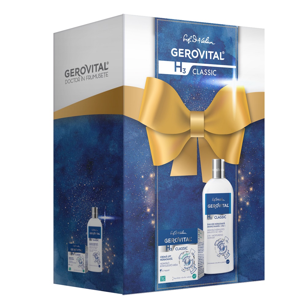 Set GH3 Clasic Emulsie demachianta 2 in 1, 200 ml + Crema lift hidratanta, 50 ml, Gerovital