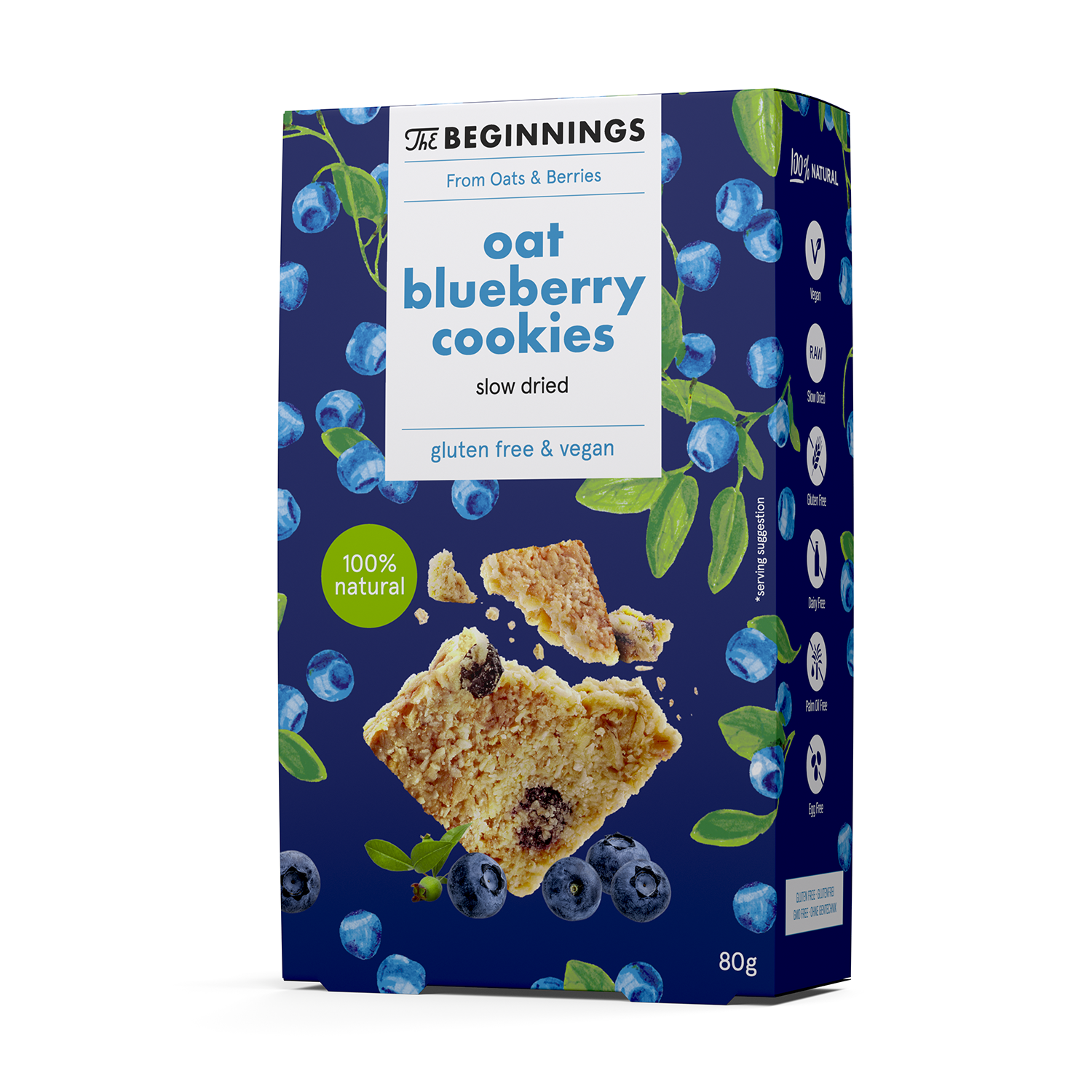 Cookies din ovaz cu afine, vegan, fara gluten, 80 g, The Beginnings