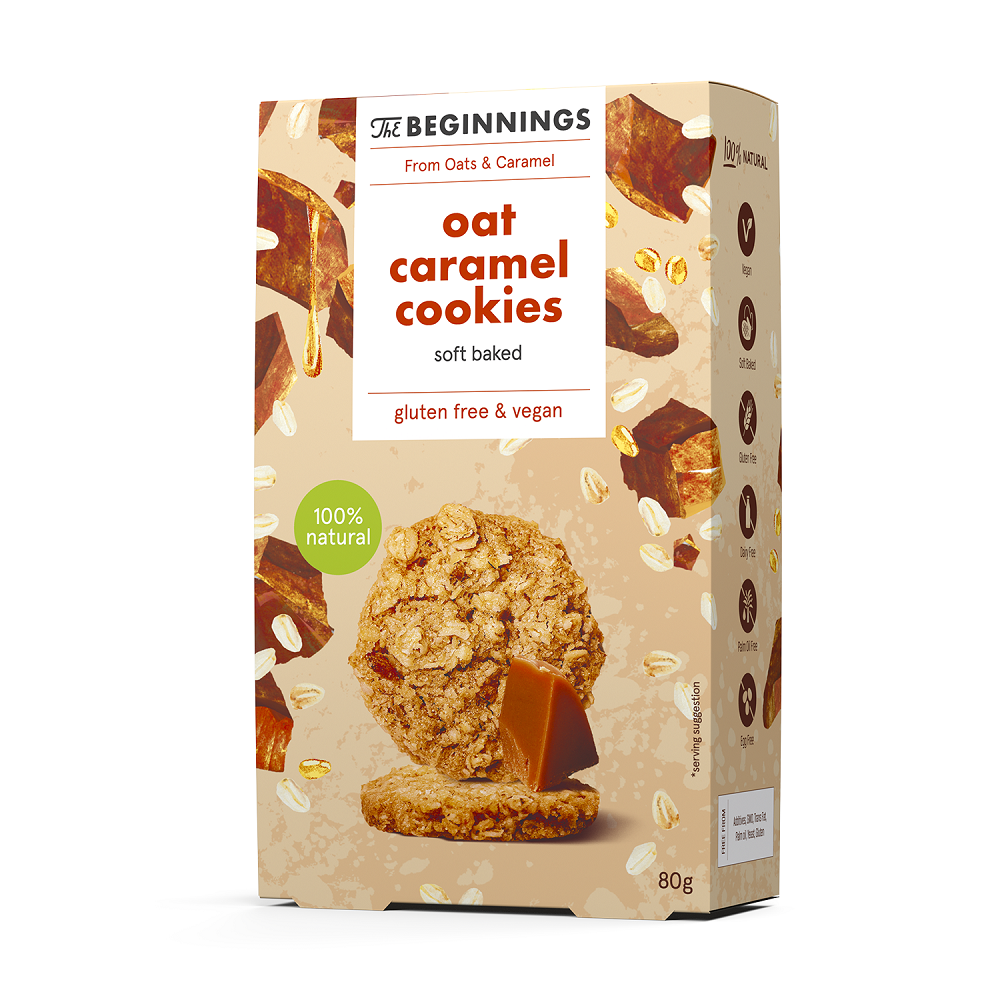 Cookies din ovaz cu caramel, vegan, fara gluten, 80 g, The Beginnings