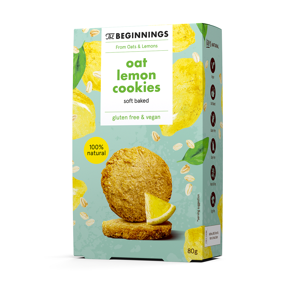 Cookies din ovaz cu lamaie, vegan, fara gluten, 80 g, The Beginnings