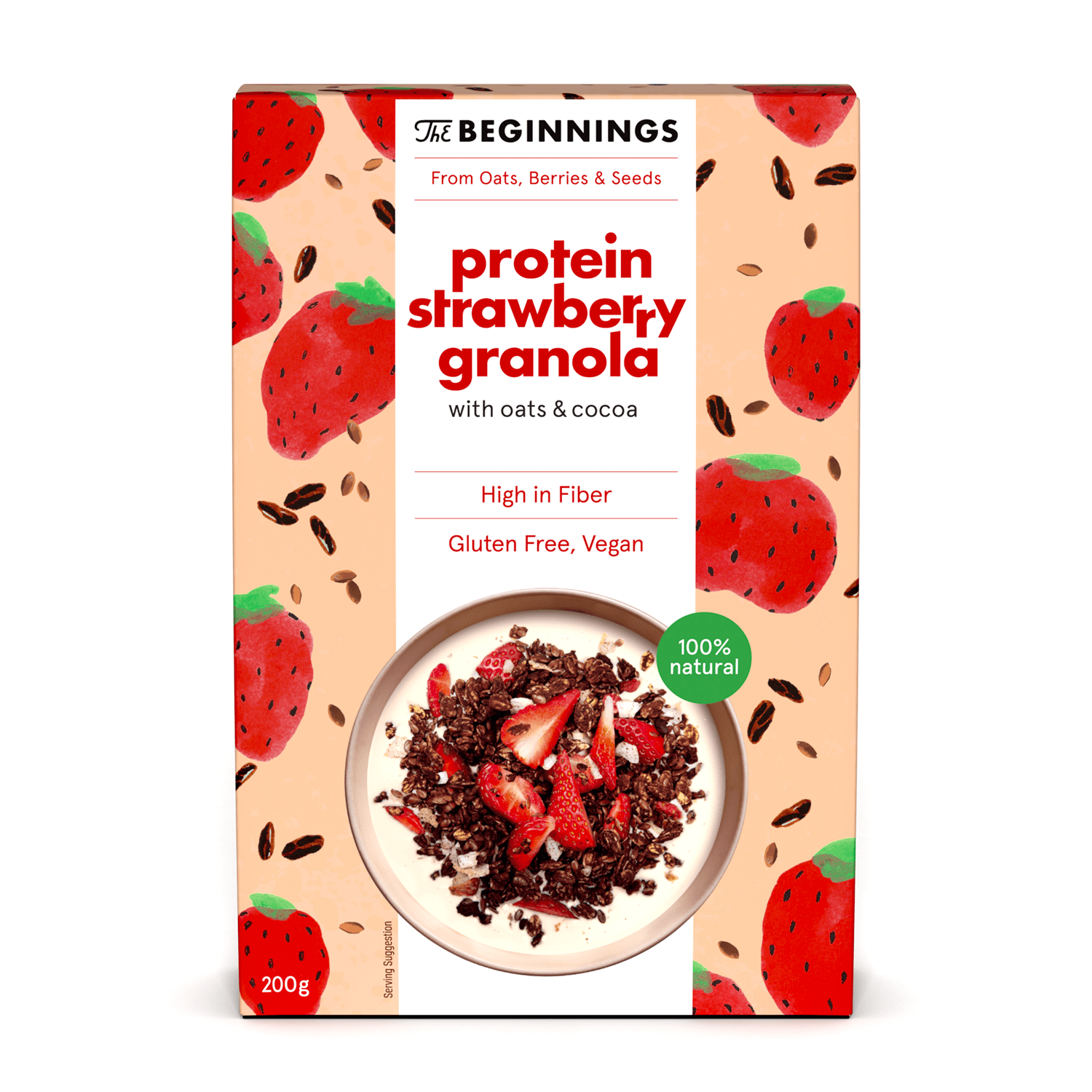 Granola cu capsuni, vegan, fara gluten, 200 g, The Beginnings