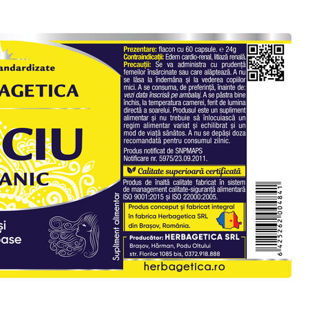 Siliciu Organic, 60 capsule, Herbagetica 688816