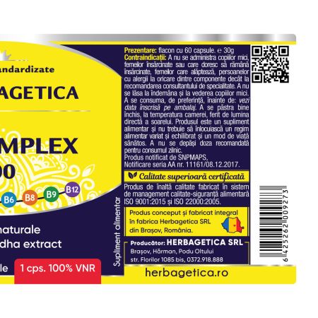 B-Complex 100, 60 capsule, Herbagetica 688585