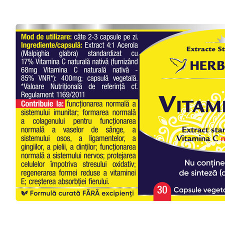 Vitamina C Forte, 400 mg, 30 capsule, Herbagetica 689006