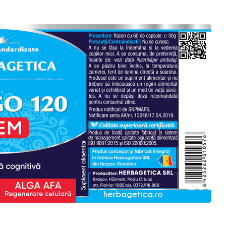 Ginkgo 120 Stem, 60 capsule, Herbagetica 688694