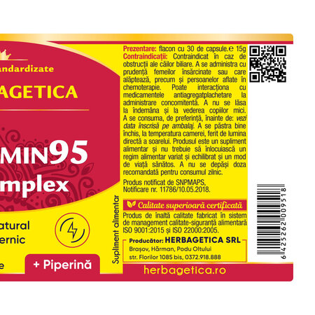 Curcumin 95 C3 Complex, 30 capsule, Herbagetica 688600