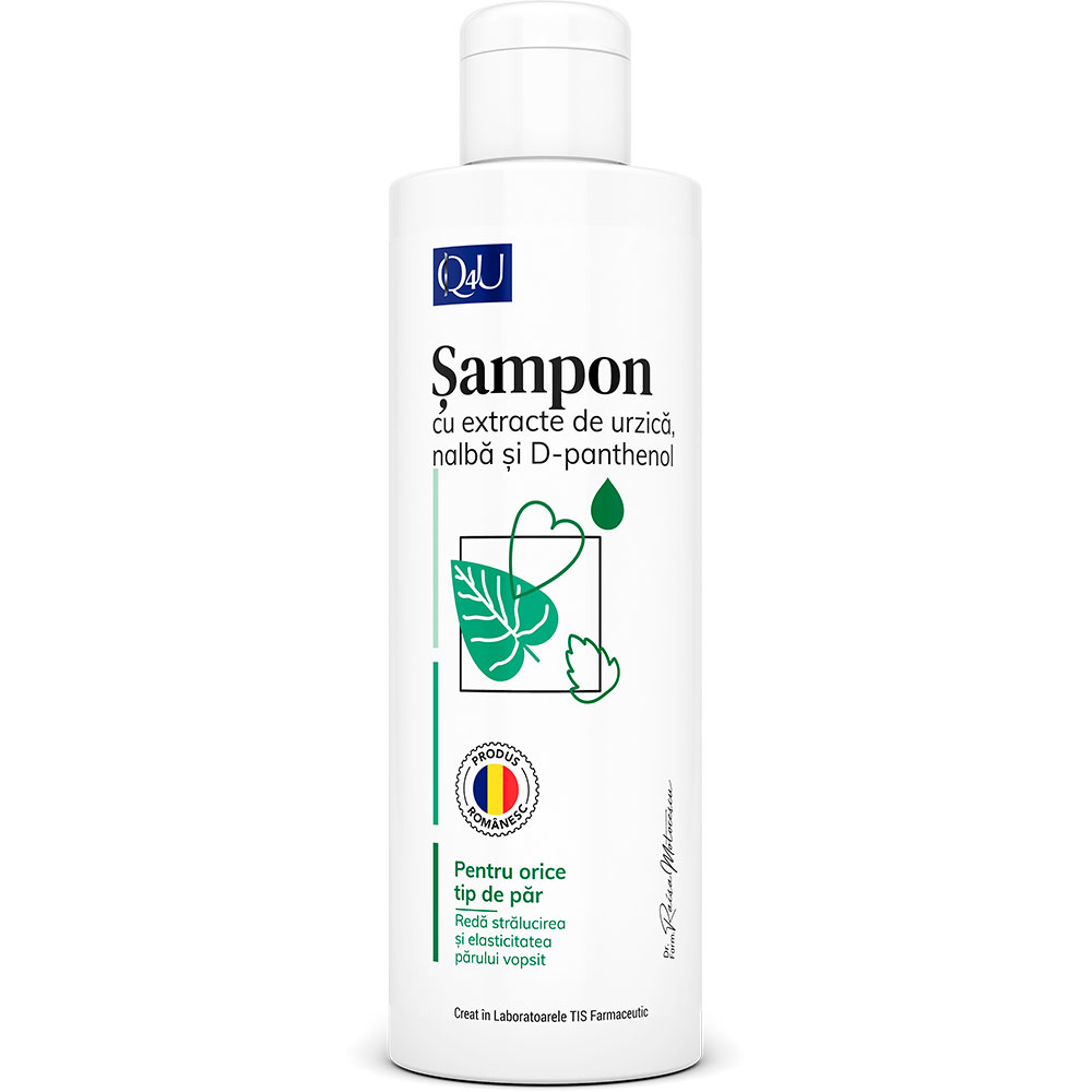 Sampon cu extract de urzica, nalba si D-panthenol Q4U, 250 ml, Tis Farmaceutic