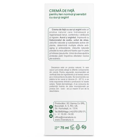 Crema de fata cu argint si aur coloidal, 75 ml, Vivanatura 710008
